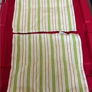 Williams Sonoma Green And Tan Striped Dishcloths Set Of Two